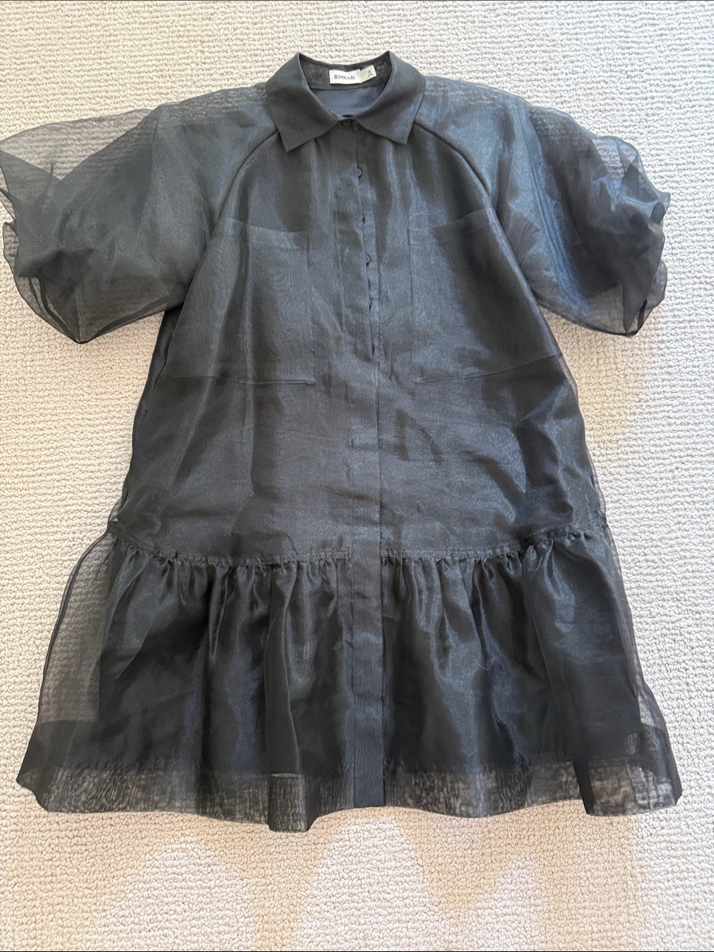 Jonathan Simkhai Black Sheer Puff-Sleeve Mini Dress